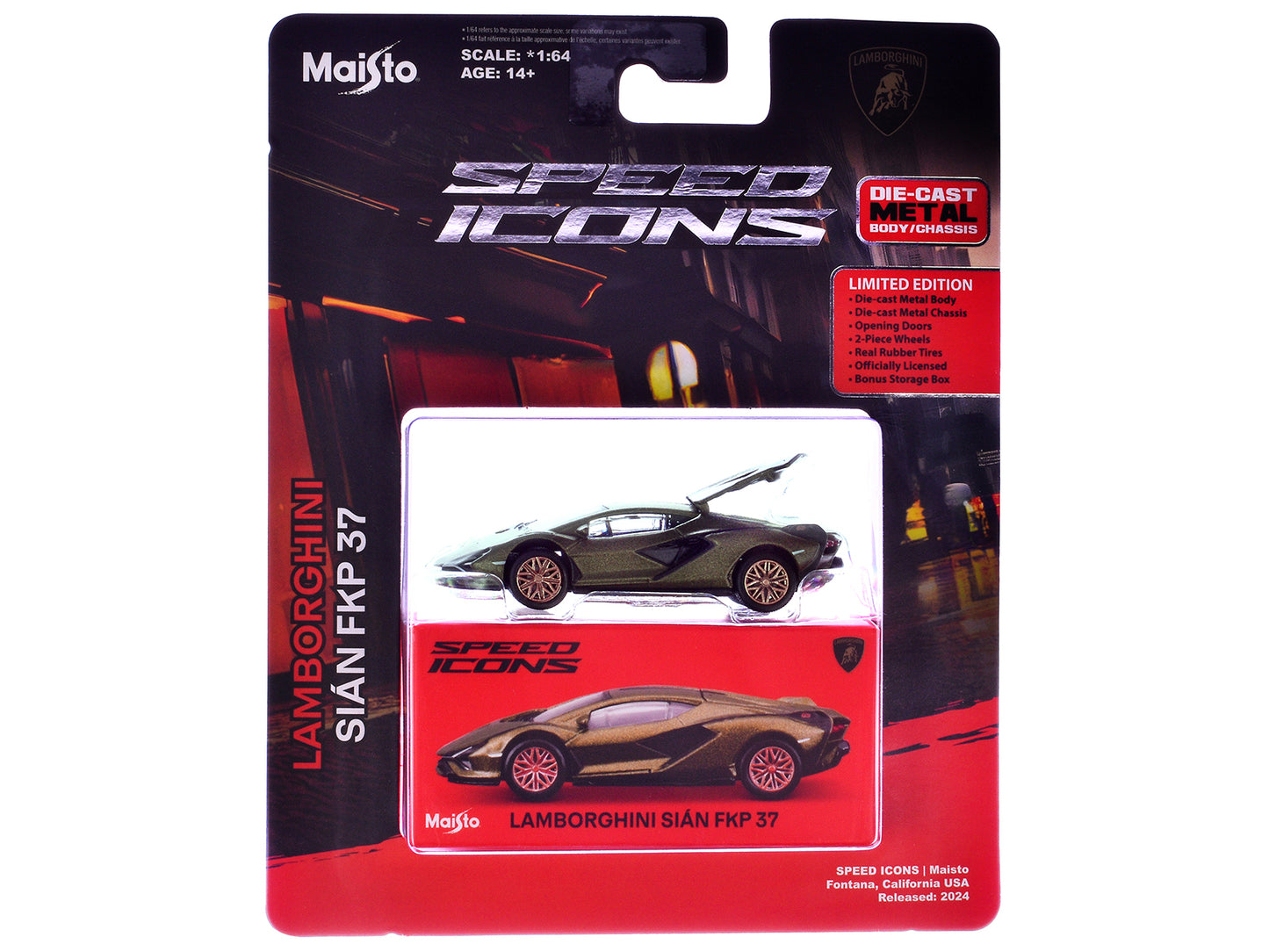 Lamborghini Sian FKP 37 Green Metallic "Speed Icons" Series 1/64 Diecast Model Car by Maisto