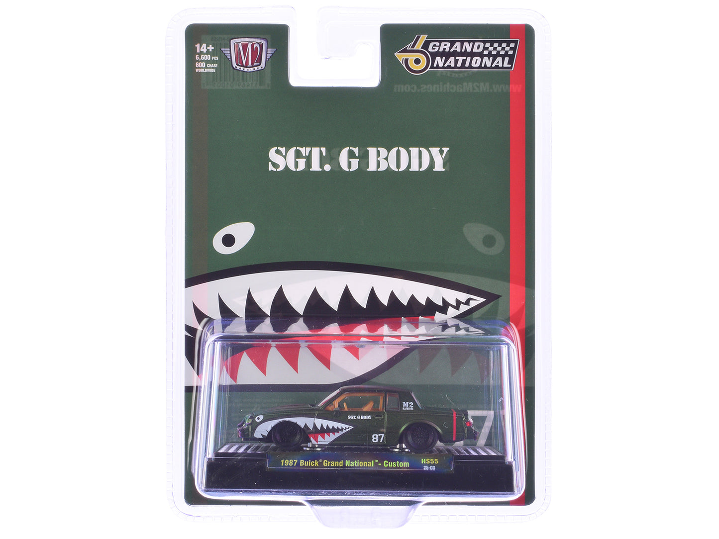 1987 Buick Grand National Custom Green Metallic with Shark Mouth Graphics "Sgt. G Body" Limited Edition to 6600 pieces Worldwide 1/64 Diecast Model Car by M2 Machines