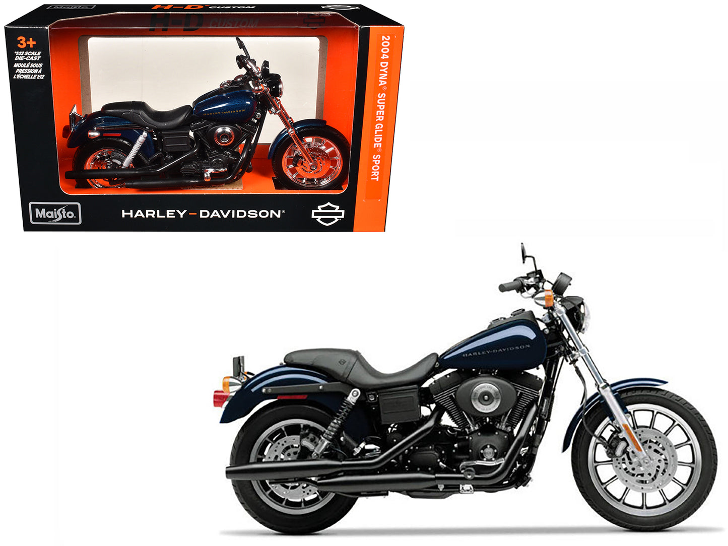 2004 Harley-Davidson Dyna Super Glide Sport Blue 1/12 Diecast Motorcycle Model by Maisto