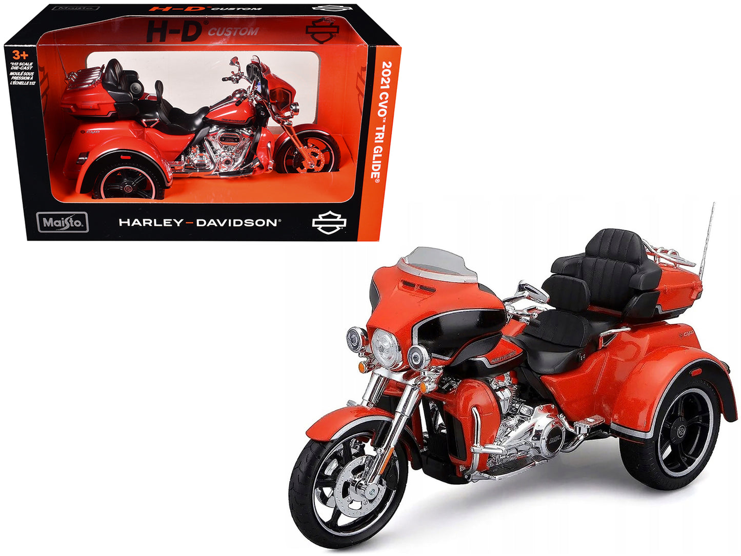 2021 Harley Davidson CVO Tri Glide Motorcycle Orange "H-D Custom" 1/12 Diecast Model by Maisto