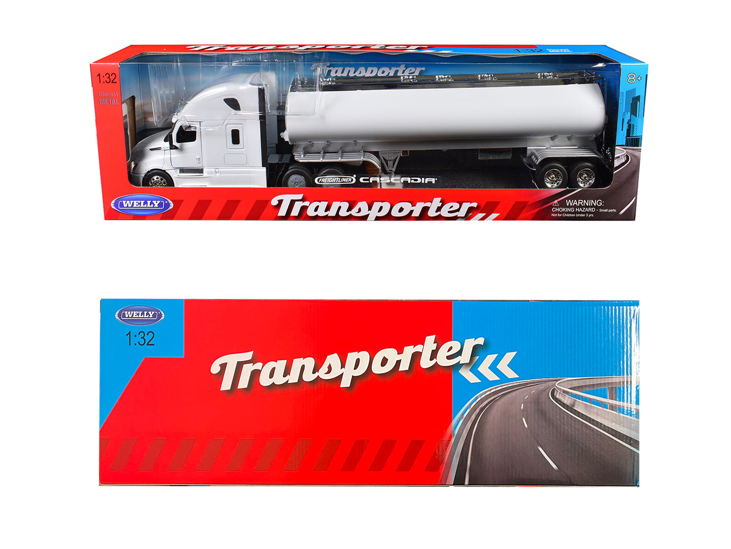 Freightliner Cascadia Truck White with White Tanker Trailer "Transporter" Series 1/32 Diecast Model by Welly