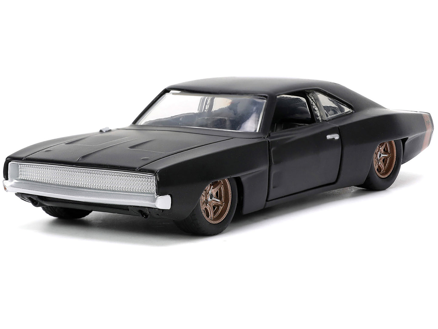 Dom's Dodge Charger R/T Black with Red Tail Stripe and 1968 Dodge Charger Widebody Matt Black with Bronze Tail Stripe Set of 2 pieces "Fast & Furious" Series 1/32 Diecast Model Cars by Jada