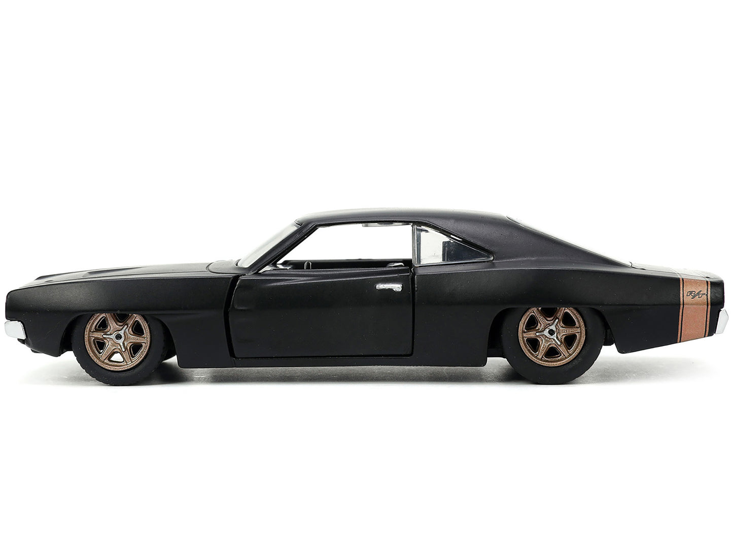 Dom's Dodge Charger R/T Black with Red Tail Stripe and 1968 Dodge Charger Widebody Matt Black with Bronze Tail Stripe Set of 2 pieces "Fast & Furious" Series 1/32 Diecast Model Cars by Jada