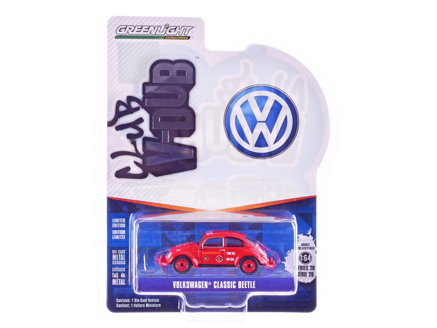 Volkswagen Classic Beetle "Corpo de Bombeiros da Policia Militar" Red "Club Vee-Dub" Series 20 1/64 Diecast Model Car by Greenlight