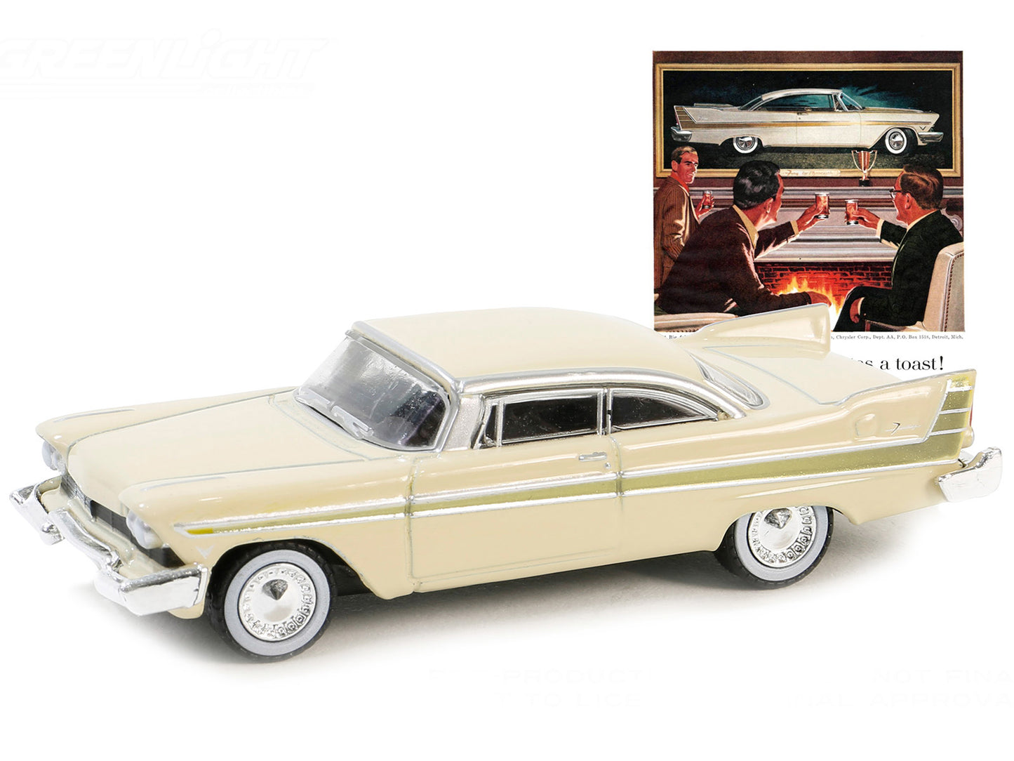 1957 Plymouth Fury Beige with Gold Metallic Stripes "Vintage Ad Cars" Series 10 1/64 Diecast Model Car by Greenlight