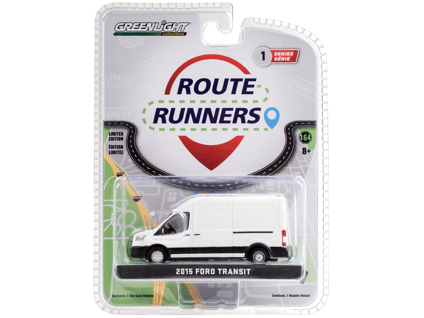 2015 Ford Transit High Roof Van Oxford White "Route Runners" Series 1 1/64 Diecast Model by Greenlight
