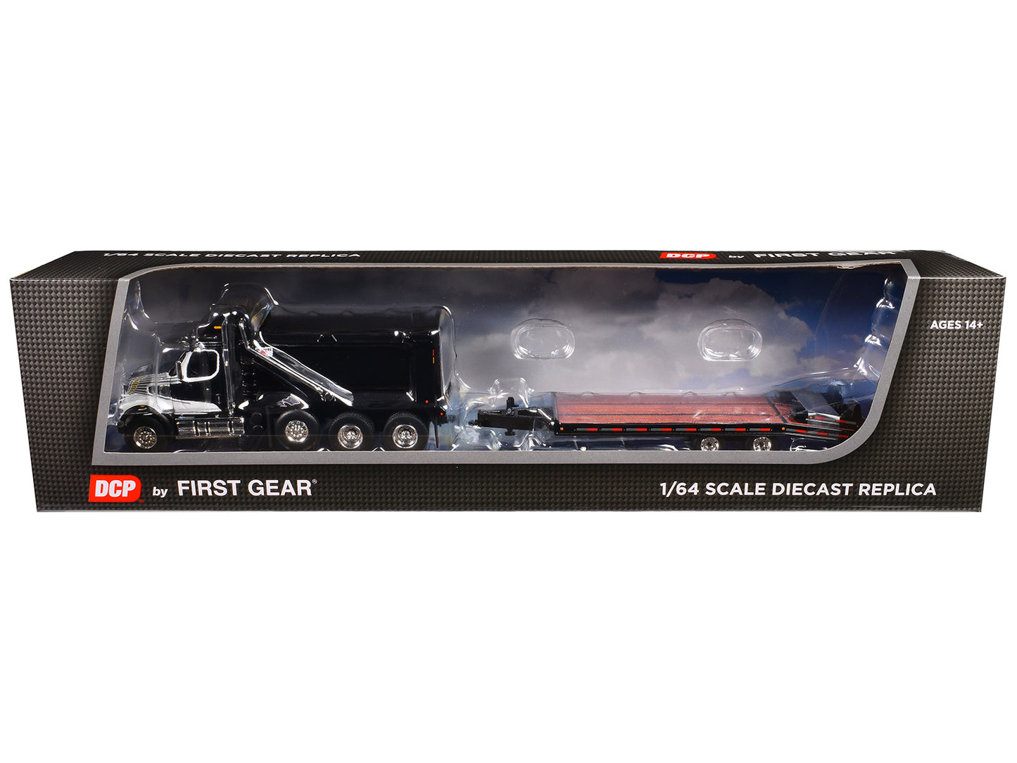 Western Star 49X Truck with Ox Bodies Dump & Beaver Tail Trailer Black with White Graphics 1/64 Diecast Model by DCP/First Gear