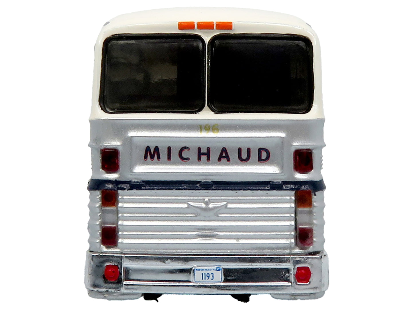 1969 Eagle Model 05 Coach Bus "Michaud Bus Lines Yankee Traveler" White and Silver with Black Stripes Limited Edition to 504 pieces Worldwide 1/87 (HO) Diecast Model by Iconic Replicas