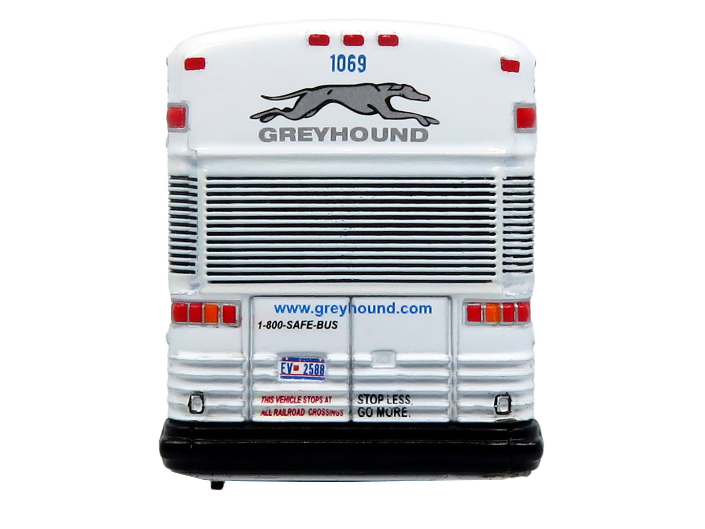 2001 MCI D4000 Coach Bus "Greyhound" White with Red and Blue Stripes "Vintage Bus & Motorcoach Collection" Limited Edition to 504 pieces Worldwide 1/87 (HO) Diecast Model by Iconic Replicas