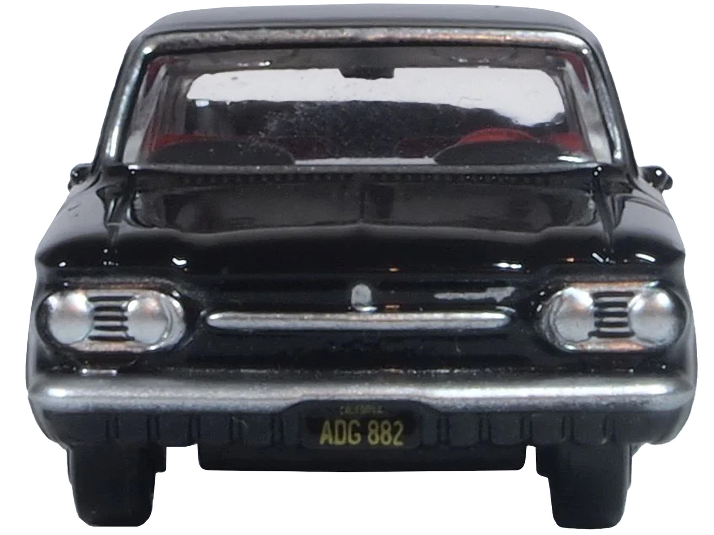 1963 Chevrolet Corvair Coupe Tuxedo Black with Red Interior 1/87 (HO) Scale Diecast Model Car by Oxford Diecast