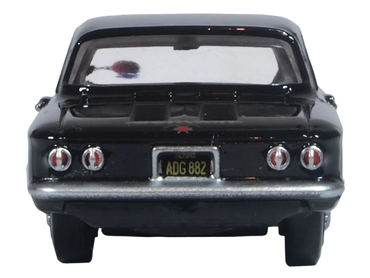 1963 Chevrolet Corvair Coupe Tuxedo Black with Red Interior 1/87 (HO) Scale Diecast Model Car by Oxford Diecast
