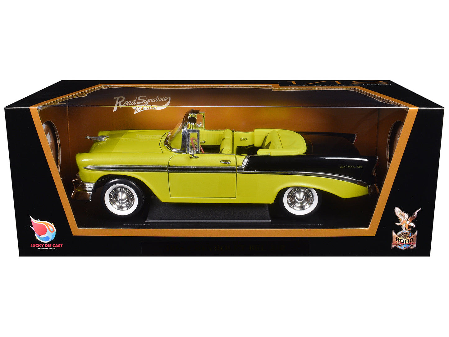 1956 Chevrolet Bel Air Convertible Yellow/Black 1/18 Diecast Car Model by Road Signature