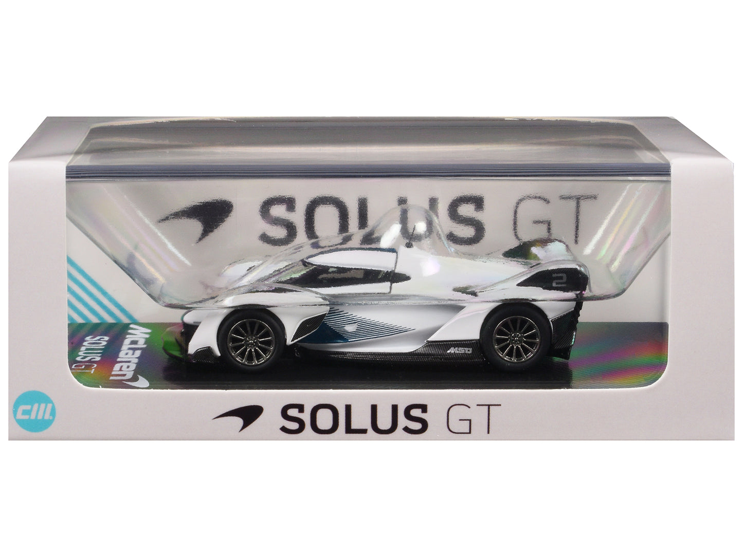 McLaren Solus GT White with Blue Stripes 1/64 Diecast Model Car by CM Model