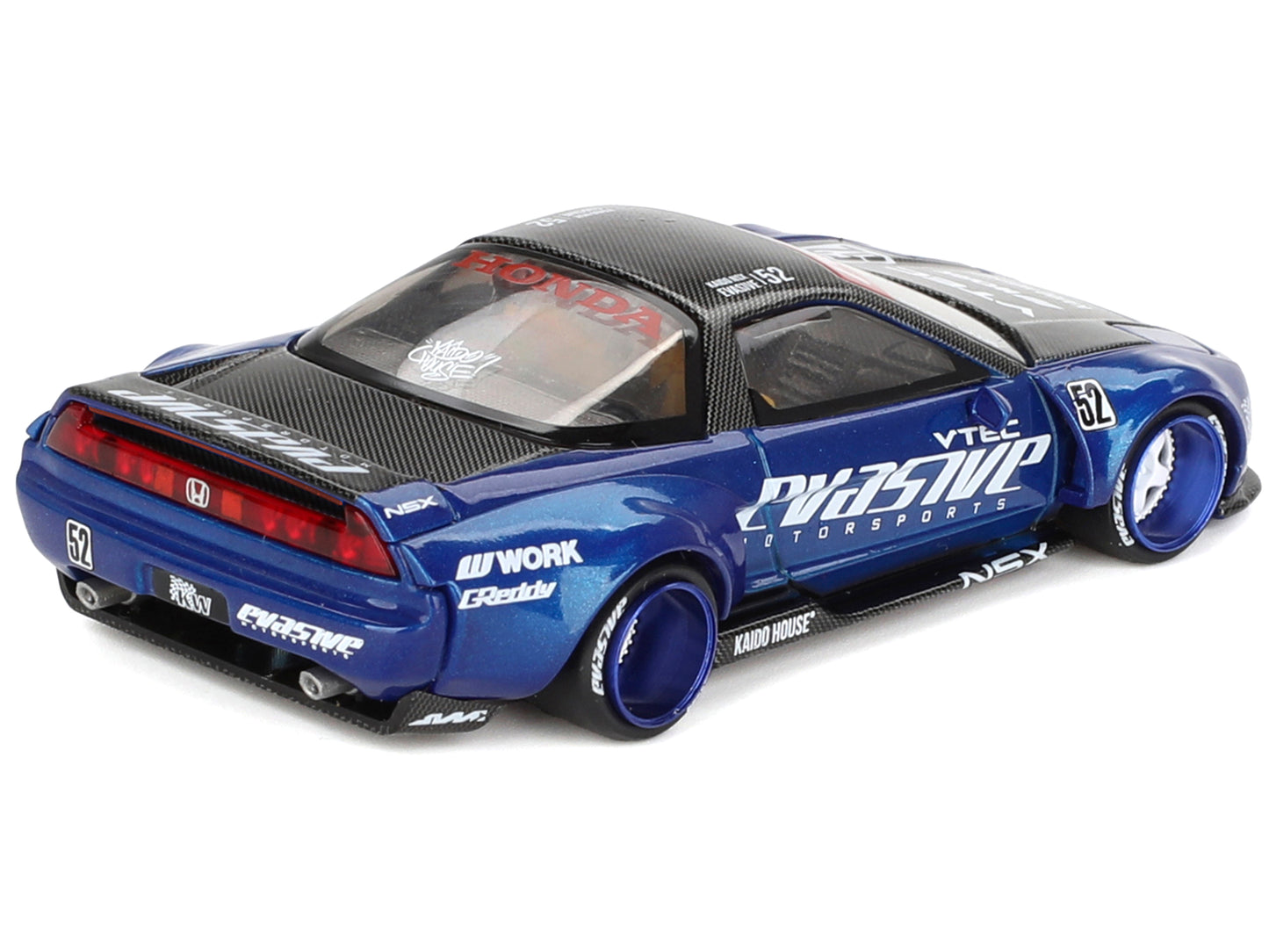 Honda NSX "Evasive V2" #52 Blue Metallic with Carbon Top (Designed by Jun Imai) "Kaido House" Special 1/64 Diecast Model Car by Mini GT