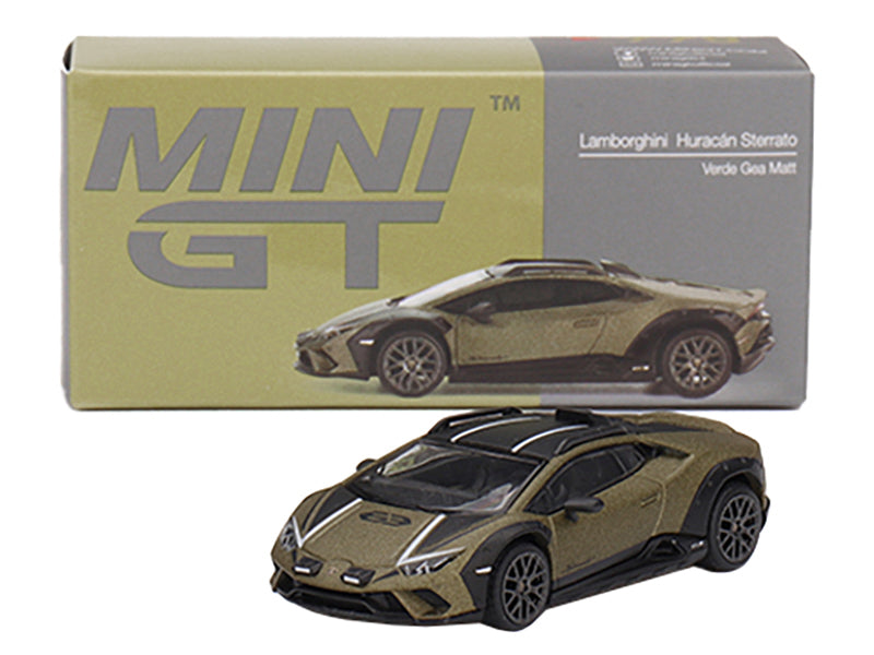 Lamborghini Huracan Sterrato Verde Gea Matt Green Metallic with Black Tio and White Stripes Limited Edition to 7200 pieces Worldwide 1/64 Diecast Model Car by Mini GT