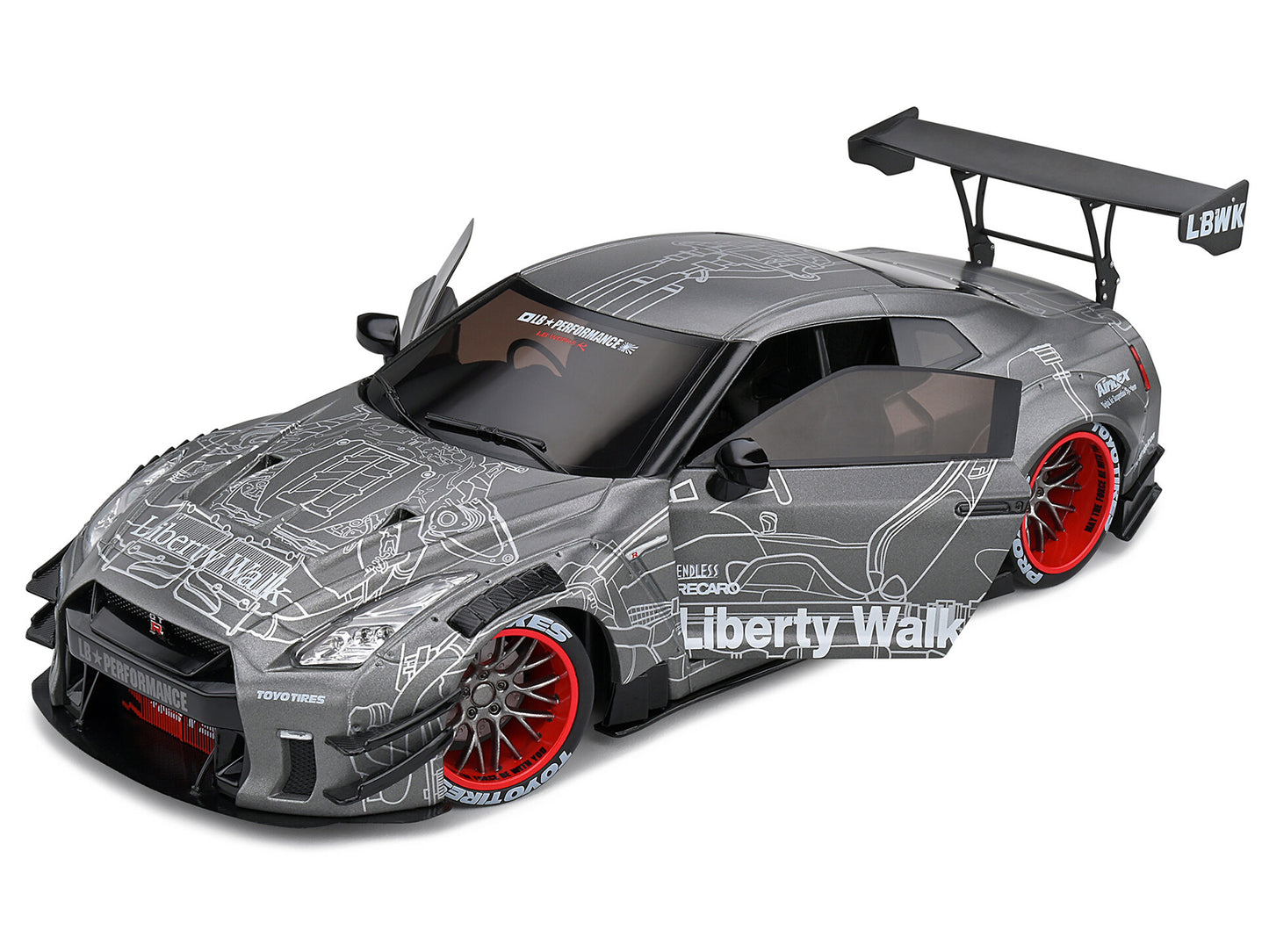 2020 Nissan GT-R (R35) RHD (Right Hand Drive) with Liberty Walk 2.0 Body Kit Dark Silver "Catalogue Design" 1/18 Diecast Model Car by Solido