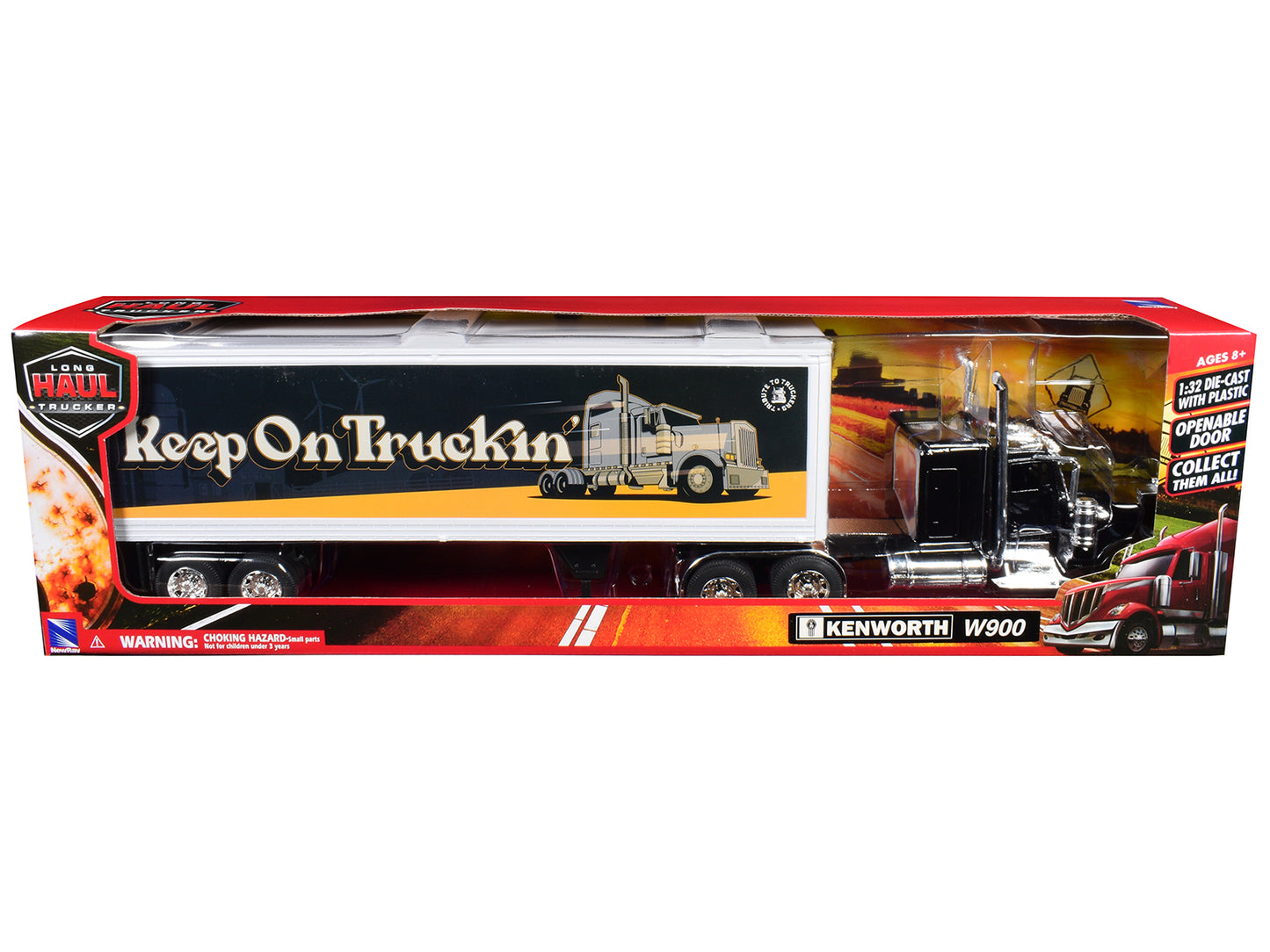 Kenworth W900 Truck Black with Dry Van Trailer "Tribute To Truckers Keep on Truckin'" "Long Haul Truckers" Series 1/32 Diecast Model by New Ray