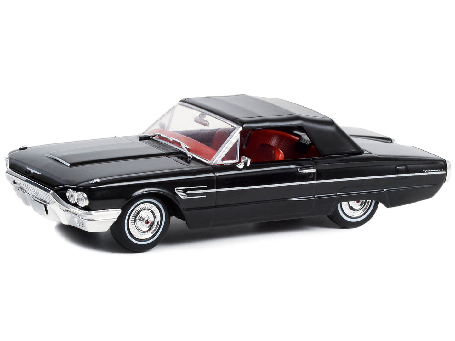 1965 Ford Thunderbird Convertible (Top-Up) Raven Black with Red Interior 1/43 Diecast Model Car by Greenlight