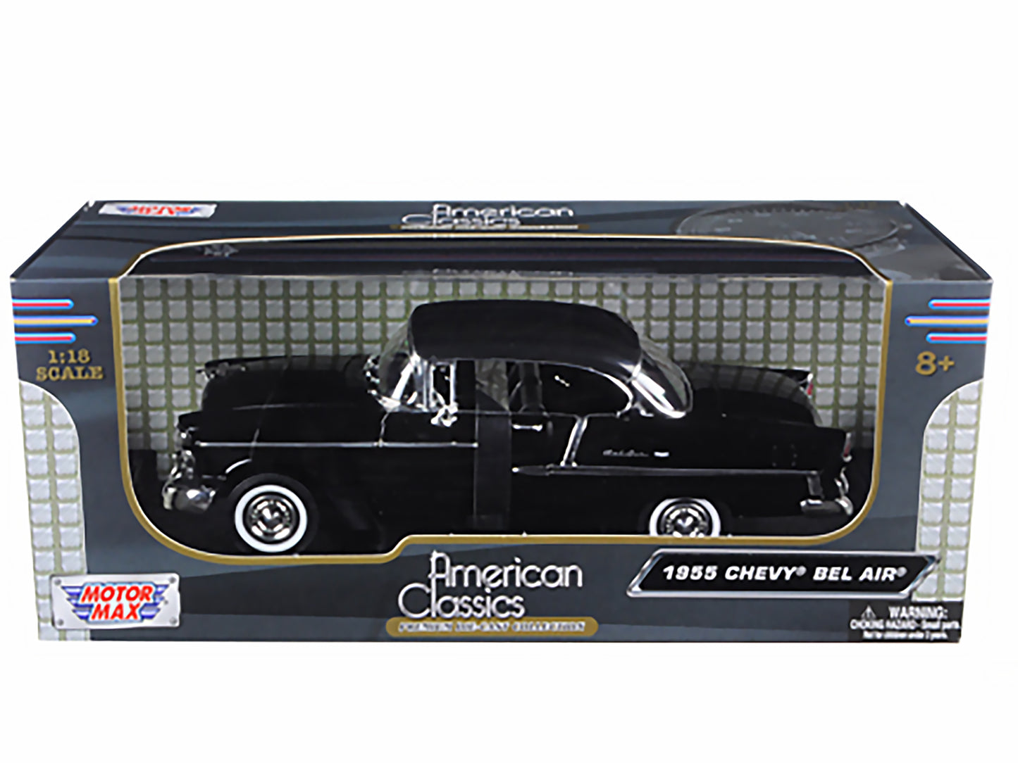 1955 Chevrolet Bel Air Hard Top Black 1/18 Diecast Car Model by Motormax