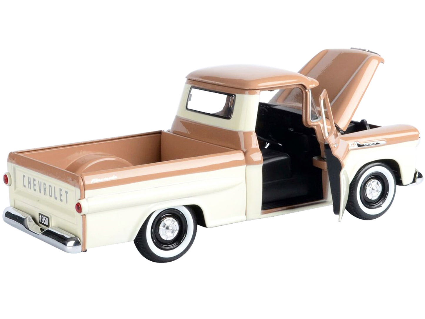 1958 Chevrolet Apache Fleetside Pickup Truck Brown and Beige 1/24 Diecast Model Car by Motormax