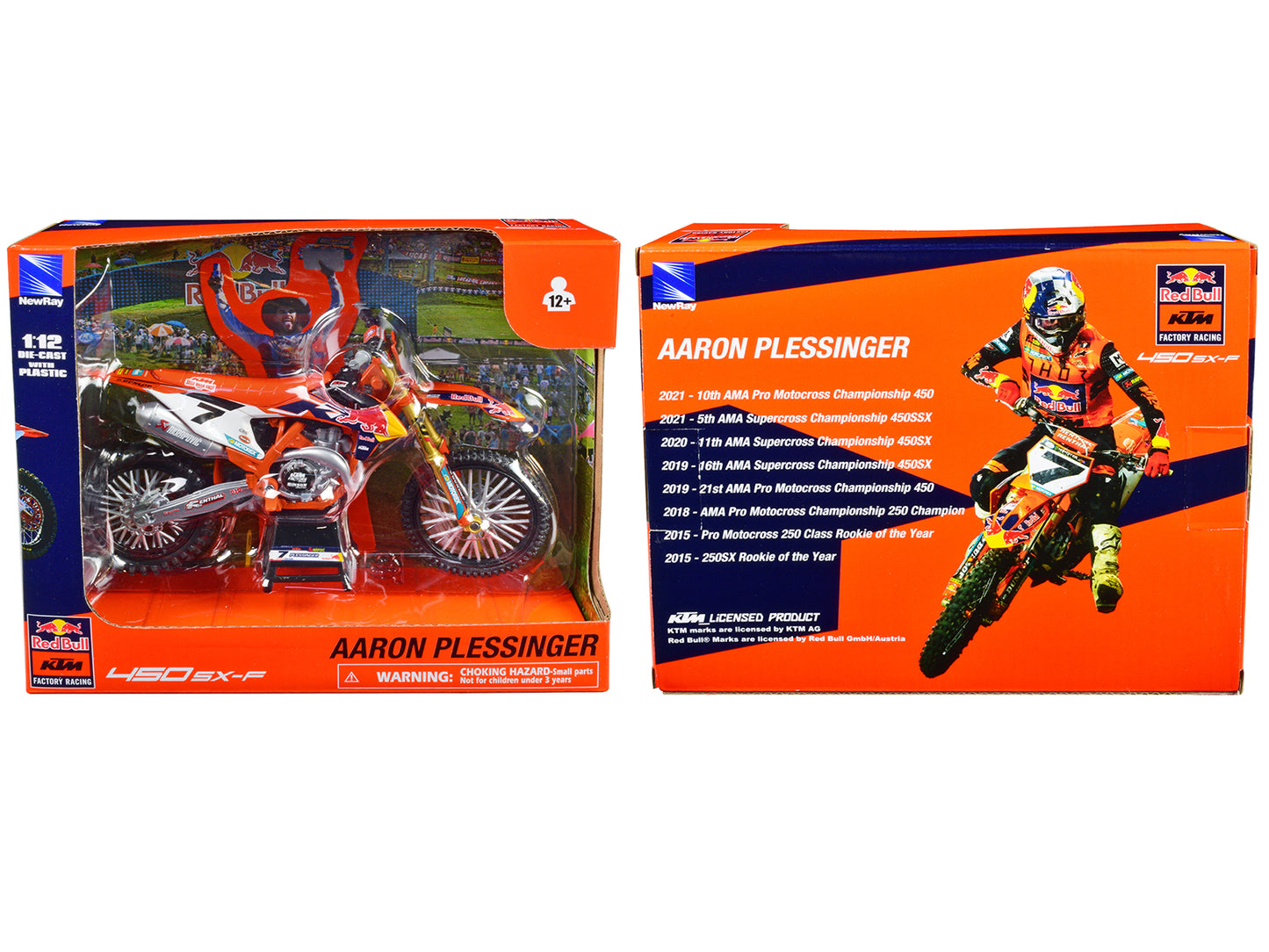 KTM 450 SX-F Motorcycle #7 Aaron Plessinger "Red Bull KTM Factory Racing" 1/12 Diecast Model by New Ray