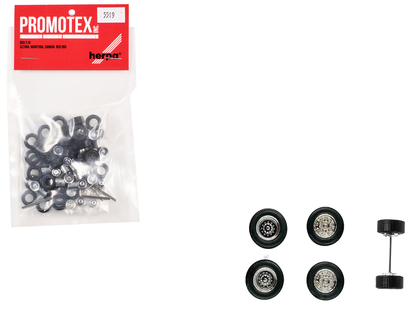 Super Singles with Fronts Sets of Wheels (10 Sets) 1/87 (HO) Plastic Model by Promotex