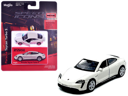 Porsche Taycan Turbo S White "Speed Icons" Series 1/64 Diecast Model Car by Maisto