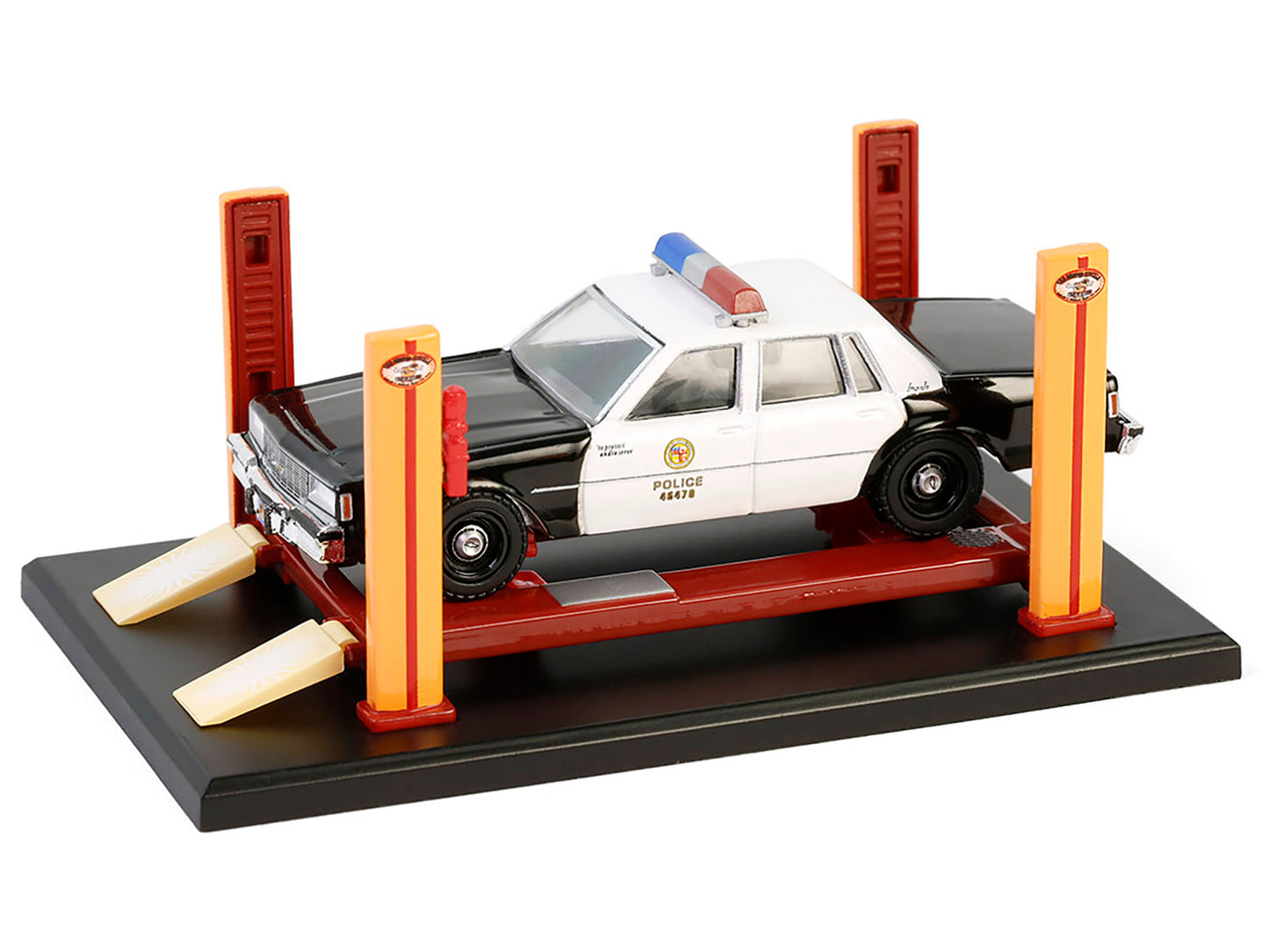 Adjustable Four-Post Lift "Busted Knuckle Garage" Red and Yellow "Four-Post Lifts" Series 6 1/64 Diecast Model by Greenlight