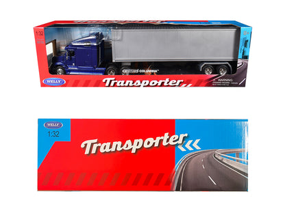Freightliner Columbia Truck Blue with Gray Container 1/32 Diecast Model by Welly