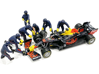 Formula One F1 Pit Crew 7 Figurine Set Team Blue for 1/43 Scale Models by American Diorama