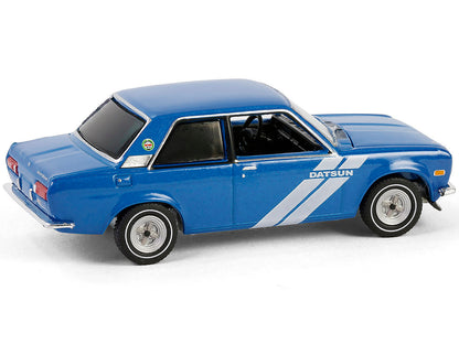 1972 Datsun 510 Blue Metallic with White Stripes "Show it Like it is - a Champion" "Vintage Ad Cars" Series 11 1/64 Diecast Model Car by Greenlight