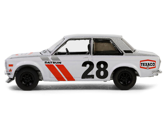 1970 Nissan Datsun 510 #28 "Texaco" Silver Metallic and White with Red Stripes "Texaco Special Edition" Series 1 1/64 Diecast Model Car by Greenlight