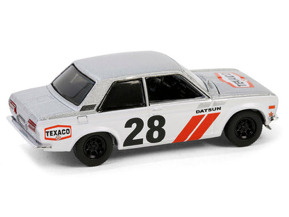 1970 Nissan Datsun 510 #28 "Texaco" Silver Metallic and White with Red Stripes "Texaco Special Edition" Series 1 1/64 Diecast Model Car by Greenlight