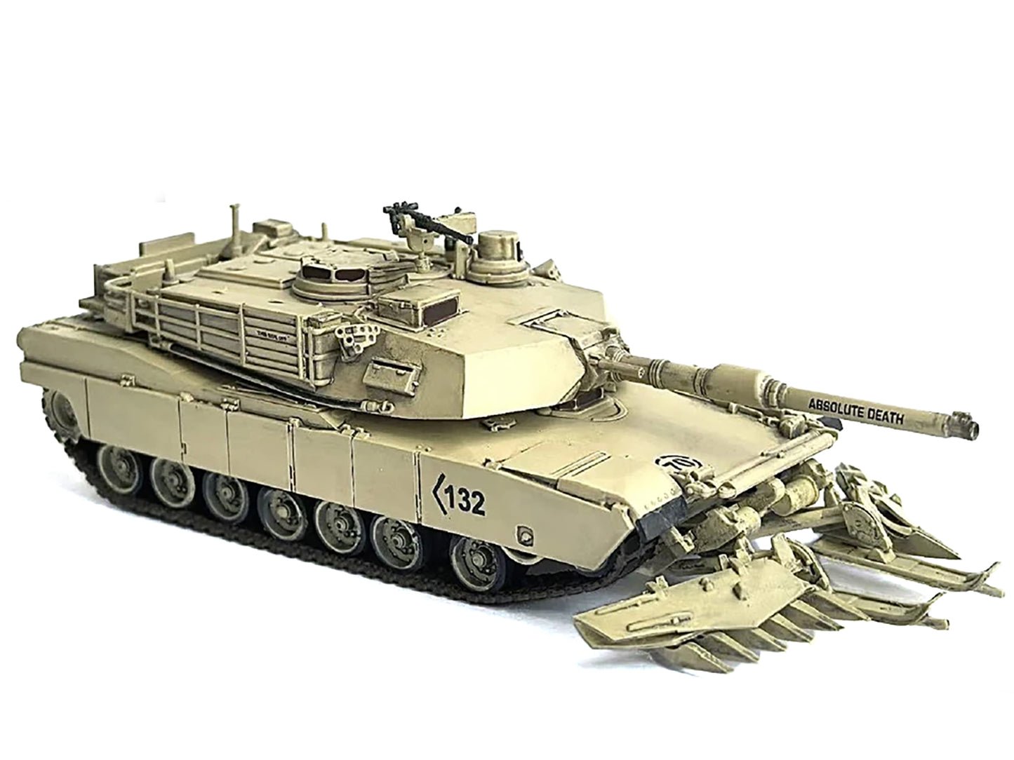 United States M1A2 SEP (System Enhancement Package) Abrams Tank with Mine Plow (Travel Mode) #132 "Absolute Death United States Army" Desert Sand "NEO Dragon Armor" Series 1/72 Plastic Model by Dragon Models