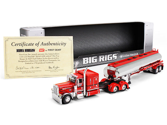 Peterbilt 389X with 63” Flat Top Sleeper and Heil Fuel Tank Trailer "Wayne Transports" Red with Black Stripes "Big Rigs Series II #1" 1/64 Diecast Model by DCP/First Gear