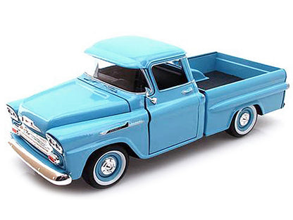 1958 Chevrolet Apache Fleetside Pickup Truck Light Blue 1/24 Diecast Model Car by Motormax