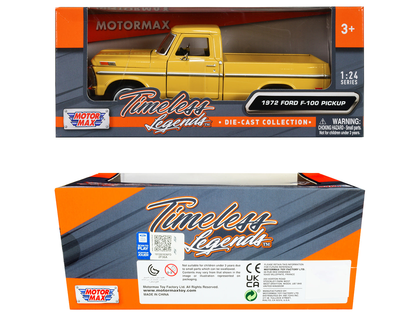 1972 Ford F-100 Pickup Truck Yellow "Timeless Legends" Series 1/24 Diecast Model Car by Motormax