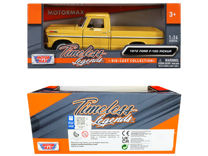 1972 Ford F-100 Pickup Truck Yellow "Timeless Legends" Series 1/24 Diecast Model Car by Motormax