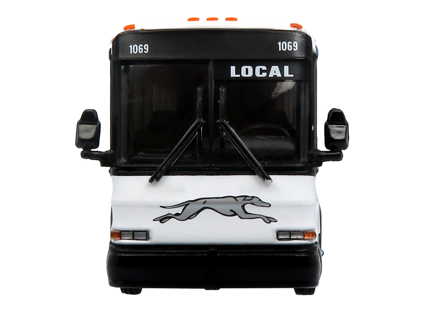 2001 MCI D4000 Coach Bus "Greyhound" White with Red and Blue Stripes "Vintage Bus & Motorcoach Collection" Limited Edition to 504 pieces Worldwide 1/87 (HO) Diecast Model by Iconic Replicas