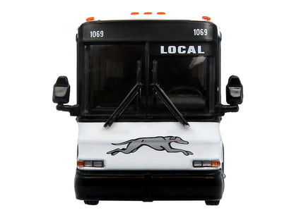 2001 MCI D4000 Coach Bus "Greyhound" White with Red and Blue Stripes "Vintage Bus & Motorcoach Collection" Limited Edition to 504 pieces Worldwide 1/87 (HO) Diecast Model by Iconic Replicas