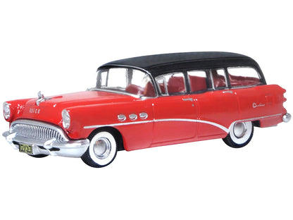 1954 Buick Century Estate Wagon Matador Red and Carlsbad Black with Red Interior 1/87 (HO) Scale Diecast Model Car by Oxford Diecast