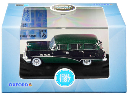 1954 Buick Century Estate Wagon Baffin Green and Carlsbad Black 1/87 (HO) Scale Diecast Model Car by Oxford Diecast