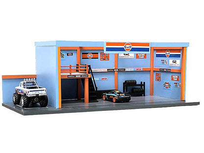 "Garage Diorama Gulf Oil" Diorama with Decals for 1/64 Scale Models by American Diorama