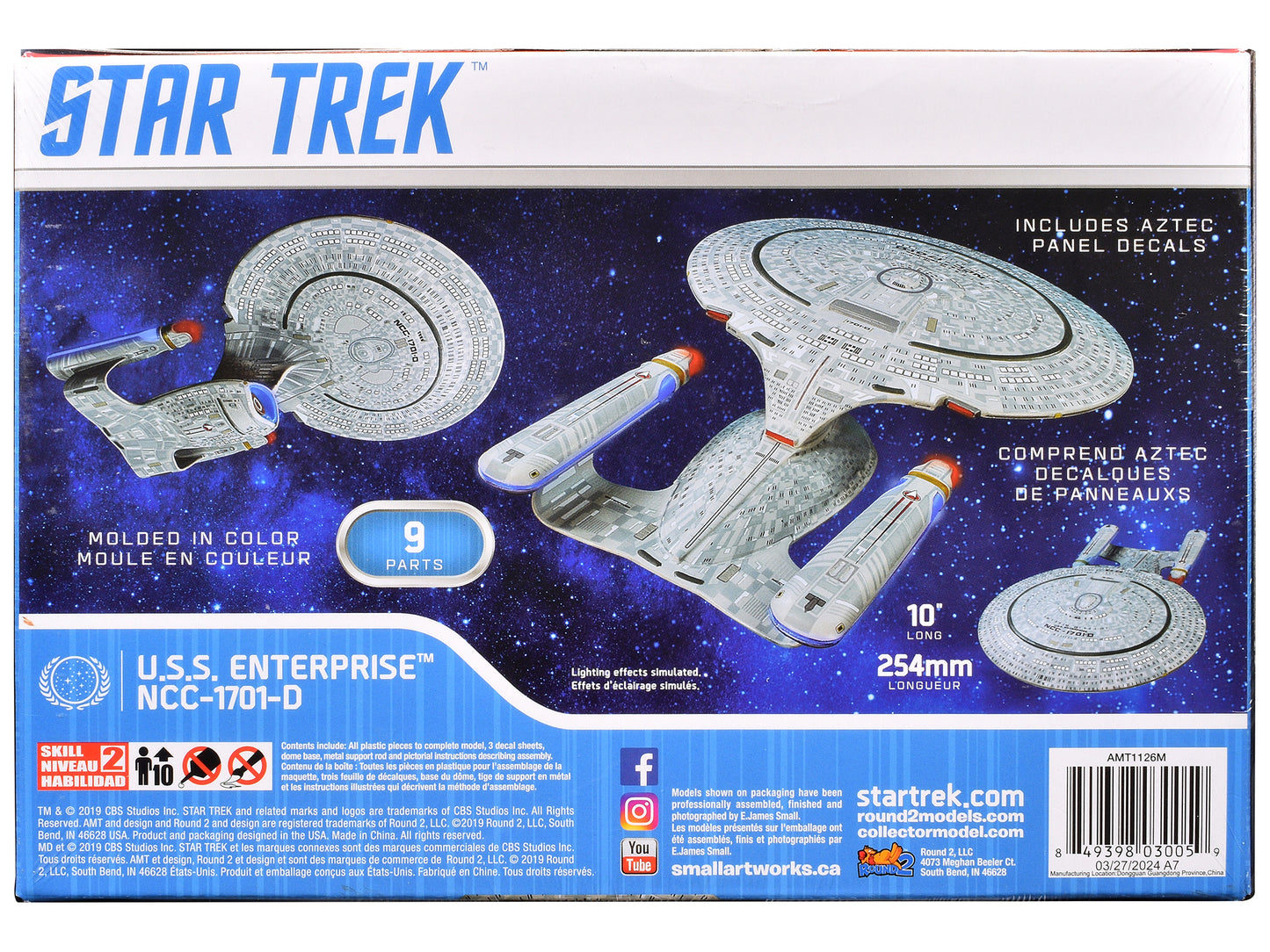 Skill 2 Model Kit U.S.S. Enterprise NCC-1701-D Space Ship "Star Trek: The Next Generation" (1987) TV Series 1/2500 Scale Model by AMT
