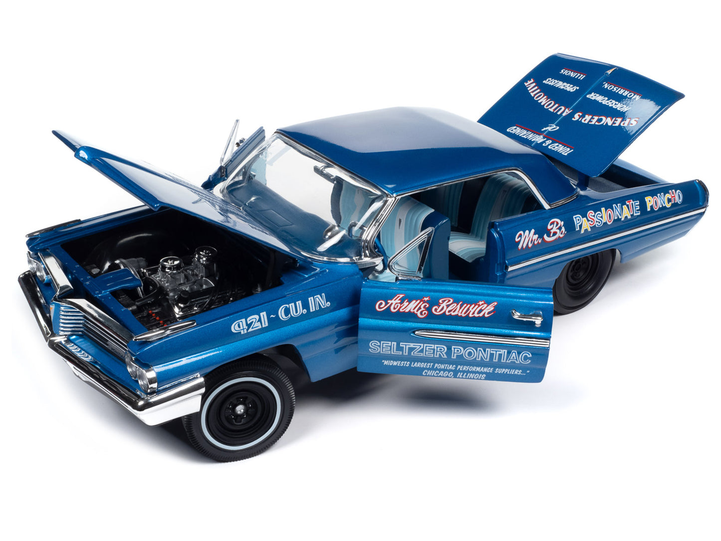 1962 Pontiac Catalina "Arnie Beswick - Mr. B's Passionate Poncho" Ensign Blue Metallic with Blue and White Interior "Legends of the Quarter Mile" Series 1/18 Diecast Model Car by Auto World