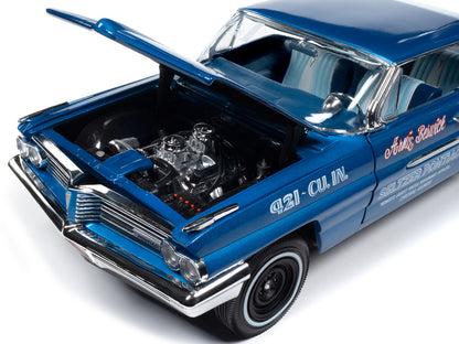 1962 Pontiac Catalina "Arnie Beswick - Mr. B's Passionate Poncho" Ensign Blue Metallic with Blue and White Interior "Legends of the Quarter Mile" Series 1/18 Diecast Model Car by Auto World