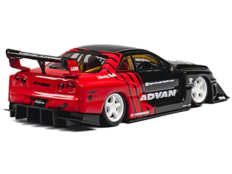 Nissan Skyline LB-ER34 "Super Silhouette" RHD (Right Hand Drive) "ADVAN" Black and Red with Extra Wheels 1/64 Diecast Model Car by CM Model