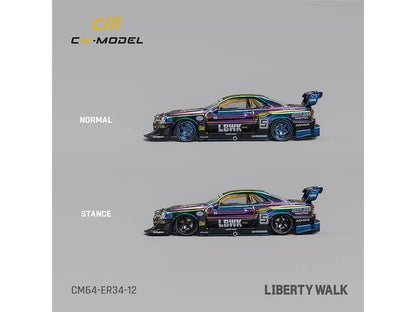 Nissan Skyline LB-ER34 "Super Silhouette" RHD (Right Hand Drive) #5 Chameleon Metallic with Extra Wheels 1/64 Diecast Model Car by CM Model