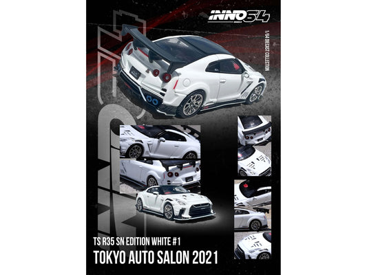 Nissan GT-R (R35) "Top Secret" RHD (Right Hand Drive) White with Black Top "Tokyo Auto Salon 2021" 1/64 Diecast Model Car by Inno Models