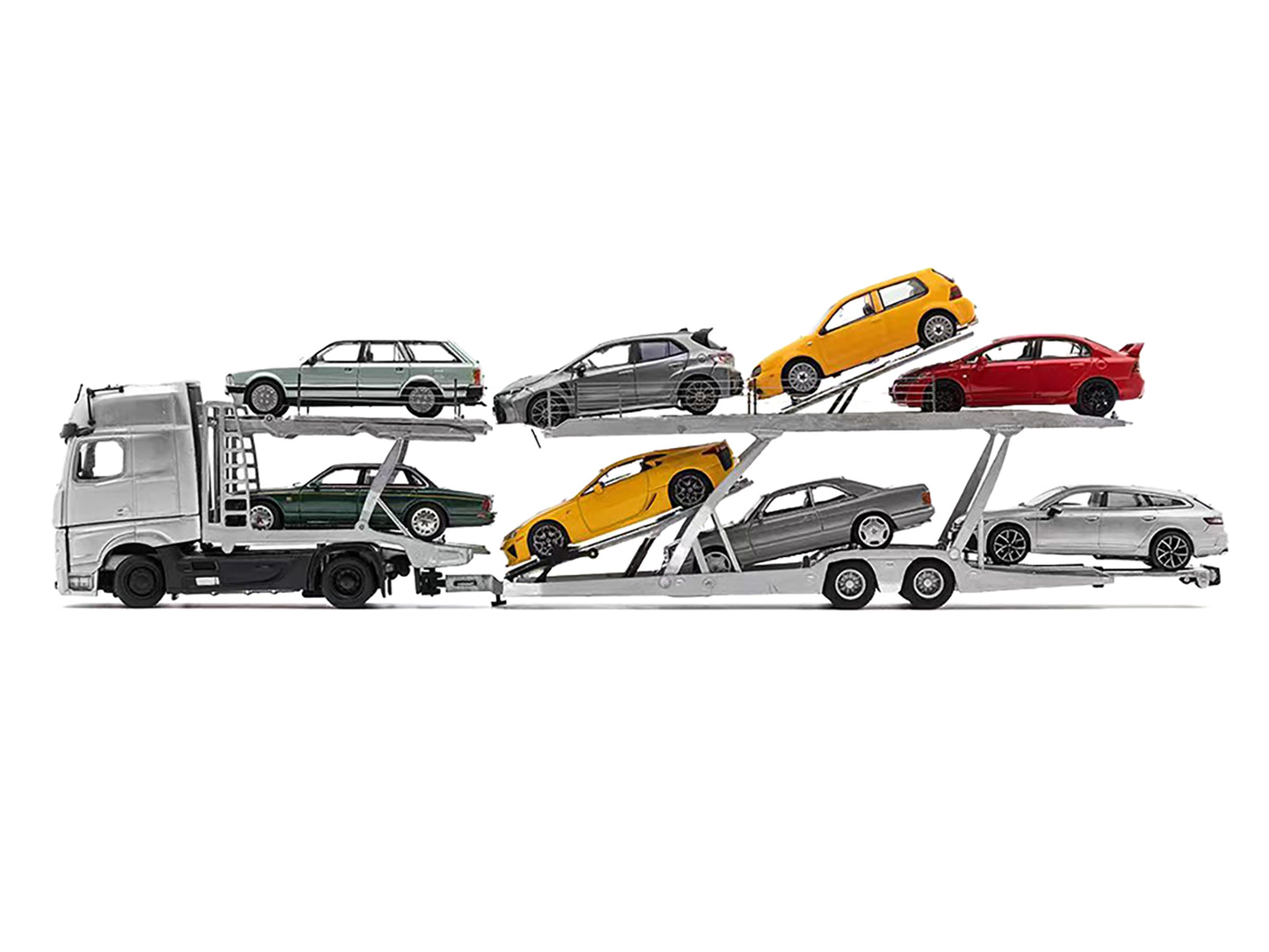 Mercedes-Benz Actros AMG Auto Transporter Silver Metallic 1/64 Diecast Model by GCD